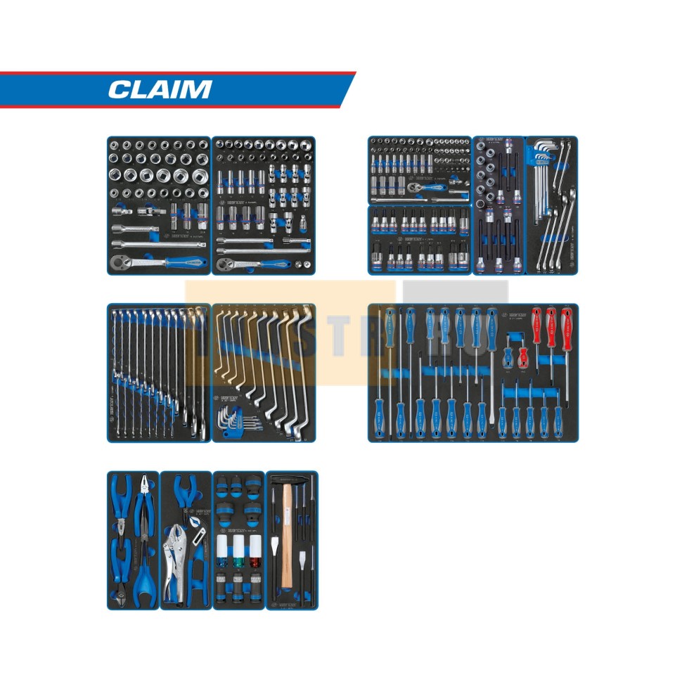 KING TONY Набор инструментов "CLAIM" для тележки, 13 ложементов, 286 предметов (934-286MRVD)
